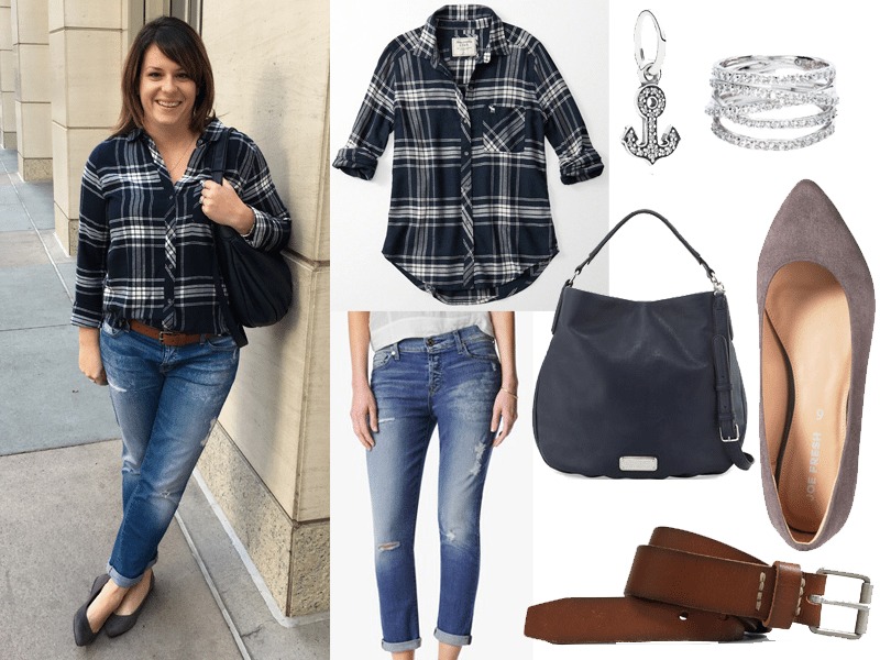 plaid and denim outfit