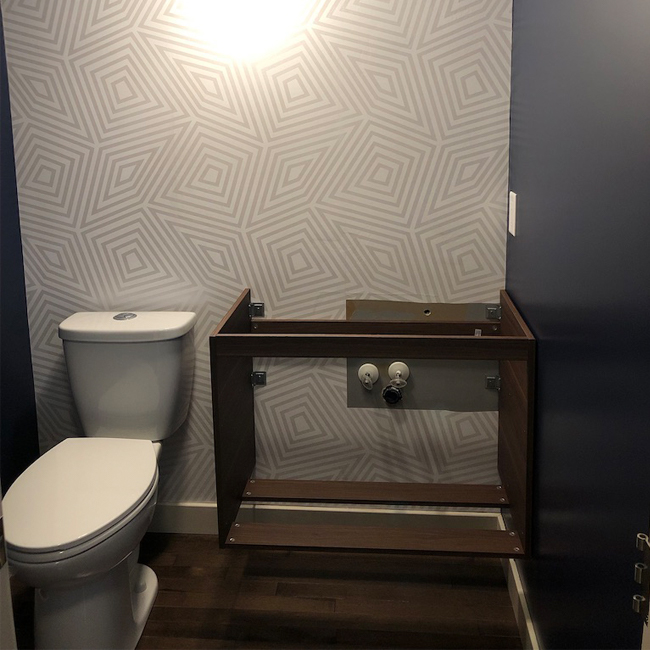 powder room before and after, modern powder room inspiration, mid-century modern powder room