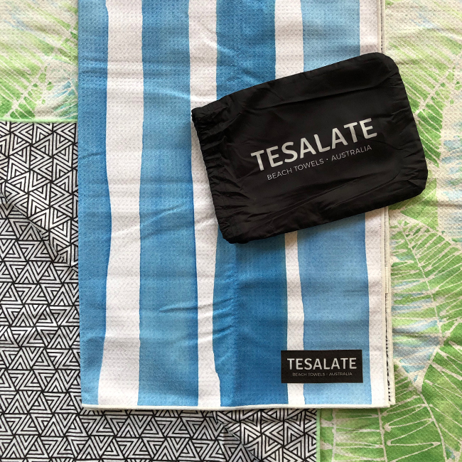 tesalate towels, beach towels, sand free beach towel, australian beach towel, microfibre towel, fast drying towel