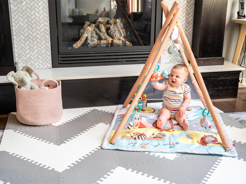 skip hop treetop friends activity gym, skip hop play gym, best baby play gym, play gym for tummy time, tummy time mat, unisex baby play gym, baby gift ideas, skip hop camping cubs activity gym, baby tipi play mat