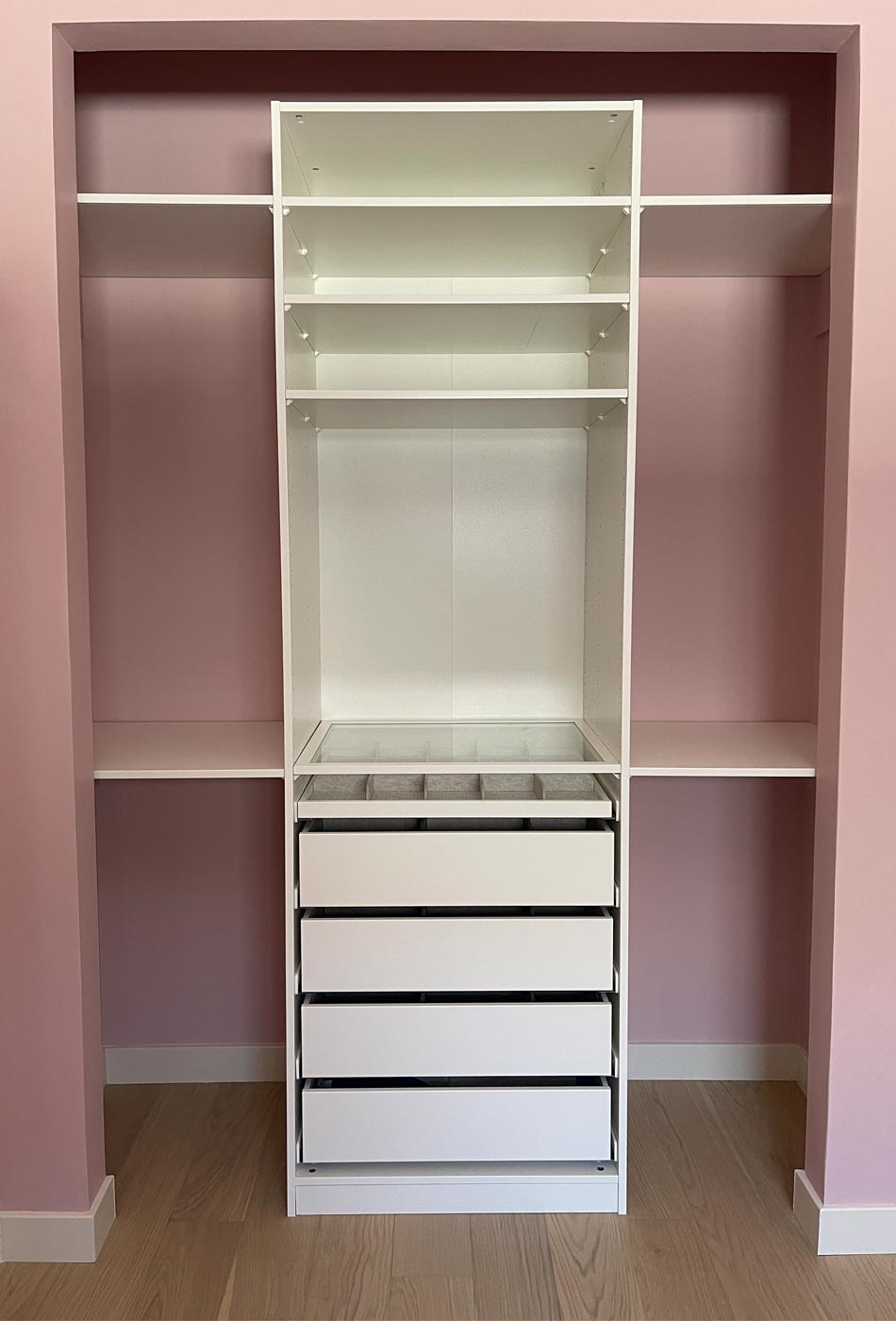 IKEA PAX Wardrobe Hack, IKEA Closet Hack, Custom IKEA Closet, Nursery Closet PAX, IKEA Nursery Closet, IKEA Baby Room Closet, Pink Nursery, IKEA Nursery Storage, Best Ikea Hacks, DIY Custom Closet