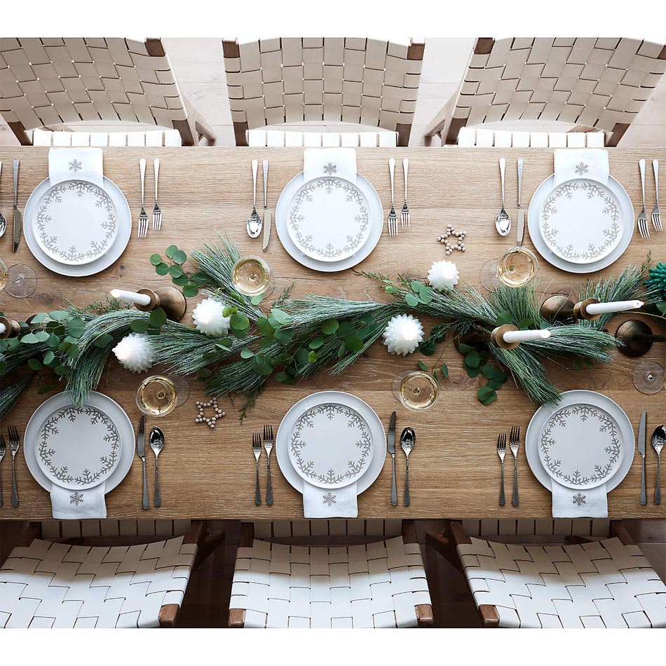 holiday table inspo, holiday table ideas, holiday table design, easy holiday table ideas, easy holiday tablescape, Christmas table designs, traditional Christmas table decor, holiday table decor ideas, simple holiday table using every day dishes, scandi holiday table design, holiday greenery table runner